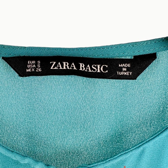 Zara Basic Women Sleeveless Blouse Small Teal Keyhole Silky Ruffle Accent Career - Picture 8 of 12